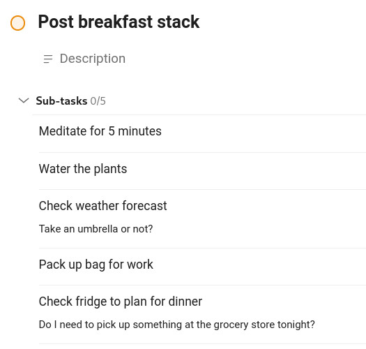 Todoist Post breakfast task with uncompletable subtasks